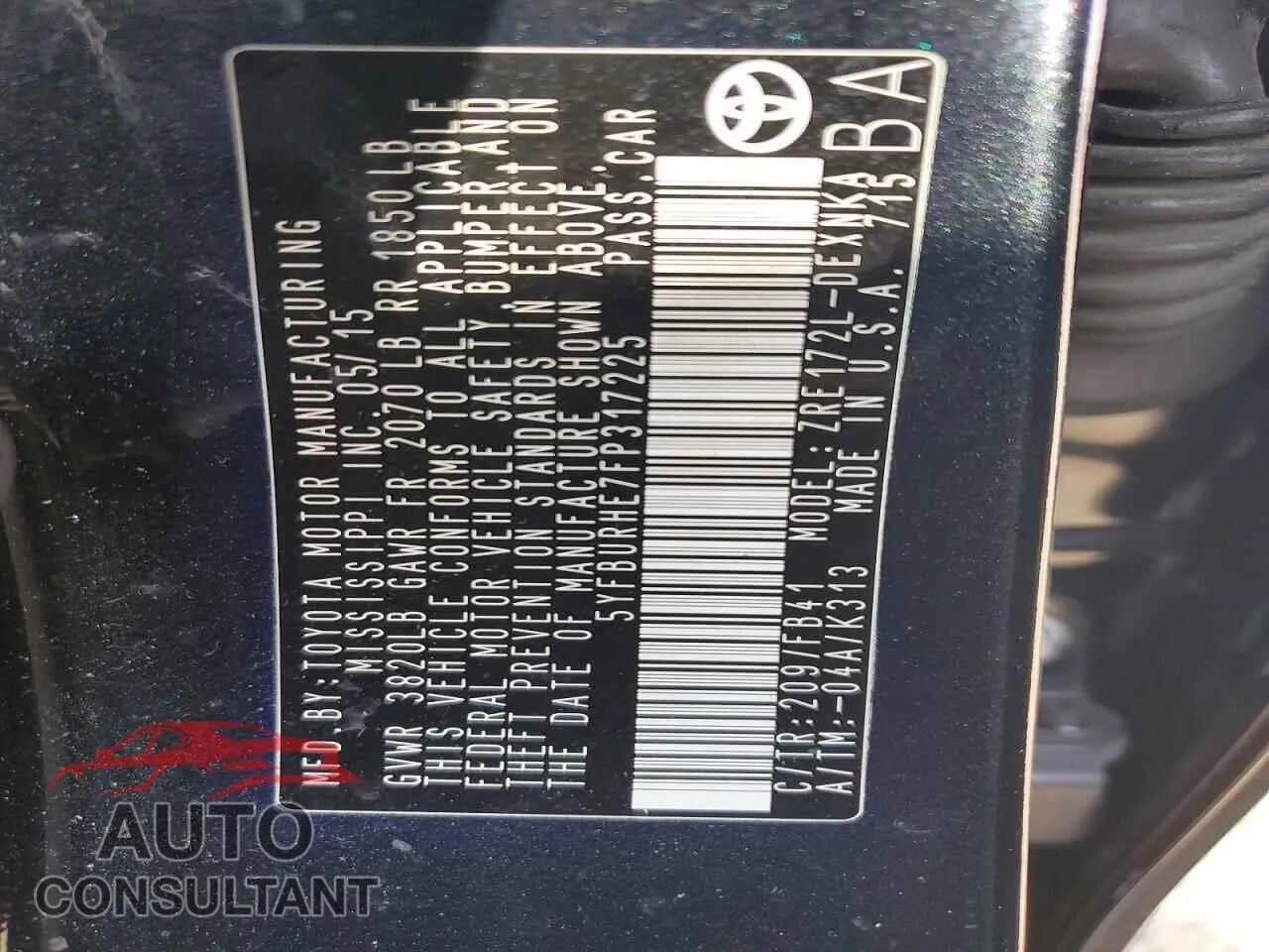 2015 TOYOTA COROLLA Damaged VIN 5YFBURHE7FP317225 – photo 12 2015 TOYOTA COROLLA Damaged VIN 5YFBURHE7FP317225 – photo 12