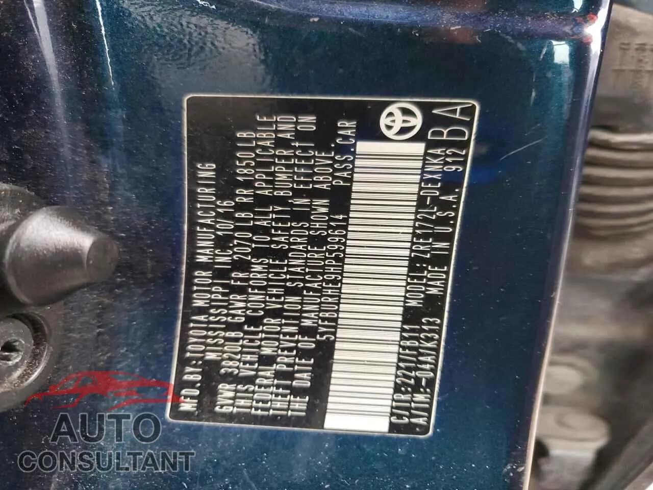 2017 TOYOTA COROLLA Damaged VIN 5YFBURHE9HP599614 – photo 12 2017 TOYOTA COROLLA Damaged VIN 5YFBURHE9HP599614 – photo 12