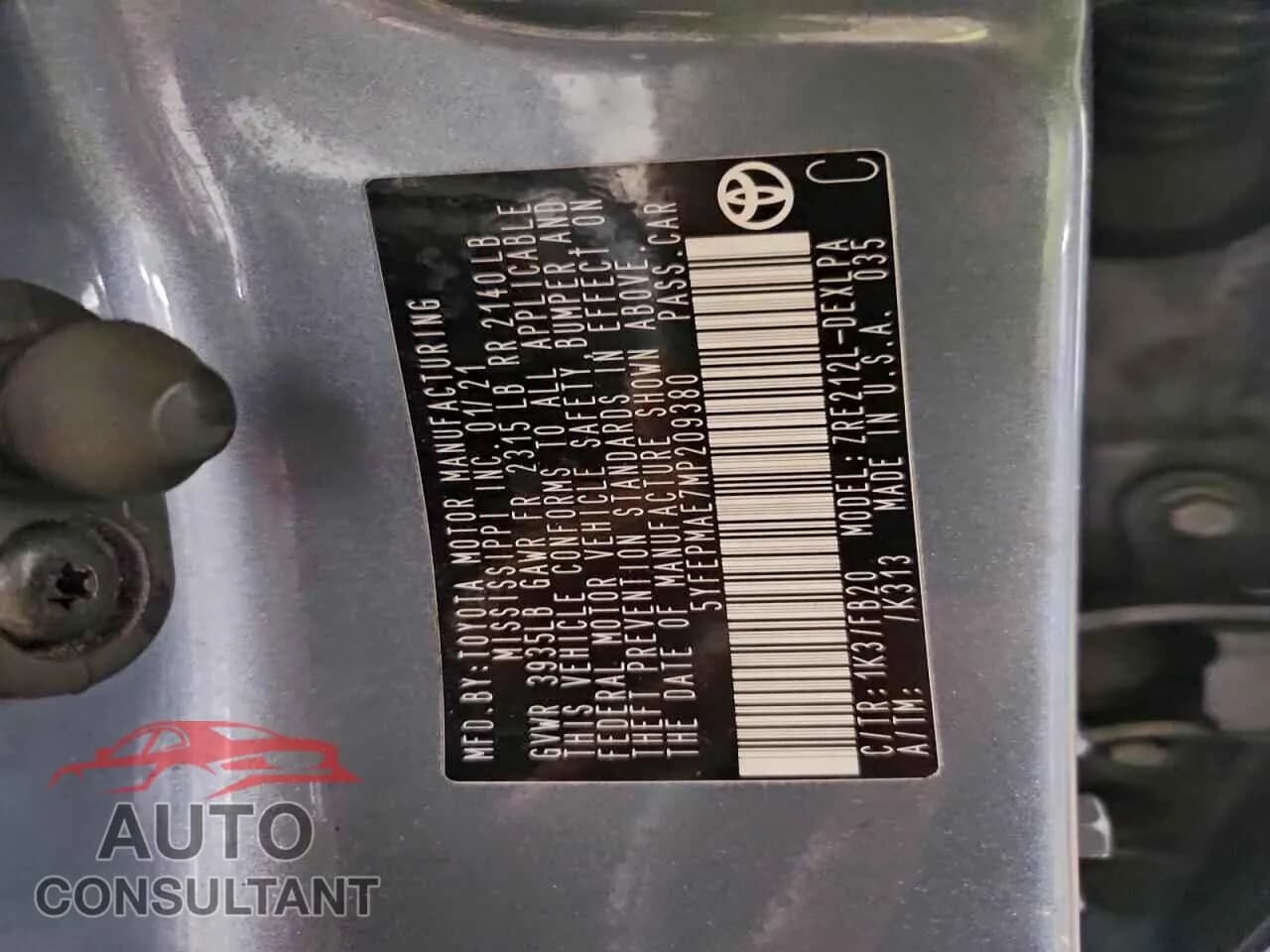 2021 TOYOTA COROLLA Damaged VIN 5YFEPMAE7MP209380 – photo 12 2021 TOYOTA COROLLA Damaged VIN 5YFEPMAE7MP209380 – photo 12