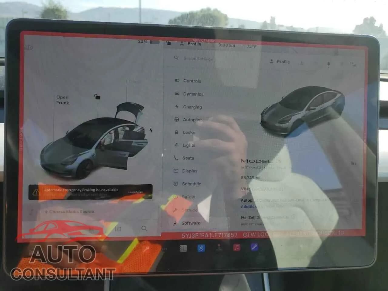 2020 TESLA MODEL 3 Damaged VIN 5YJ3E1EA1LF717857 – trunk area 2020 TESLA MODEL 3 Damaged VIN 5YJ3E1EA1LF717857 – trunk area