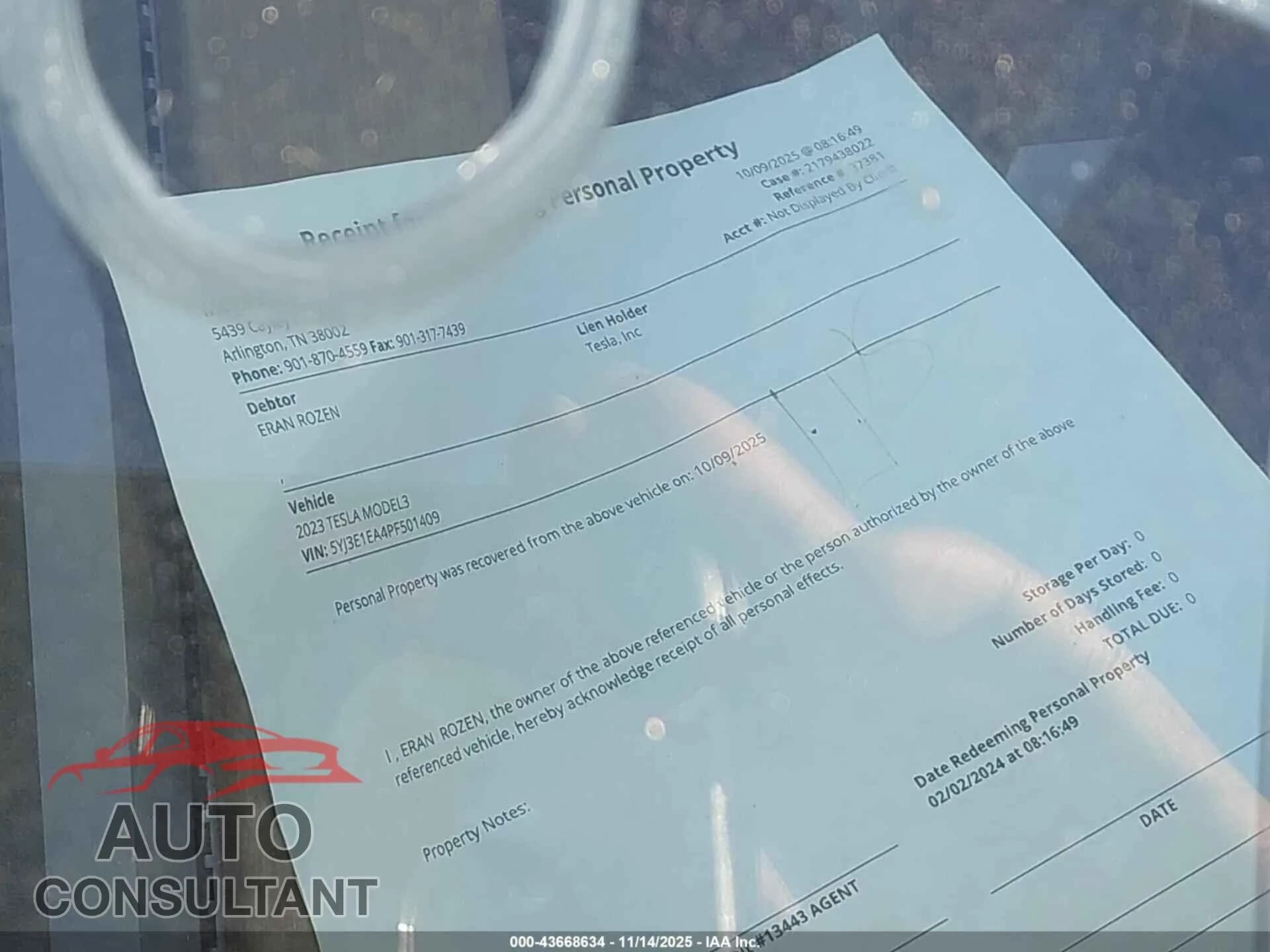 2023 TESLA MODEL 3 Damaged VIN 5YJ3E1EA4PF501409 – photo 17 2023 TESLA MODEL 3 Damaged VIN 5YJ3E1EA4PF501409 – photo 17