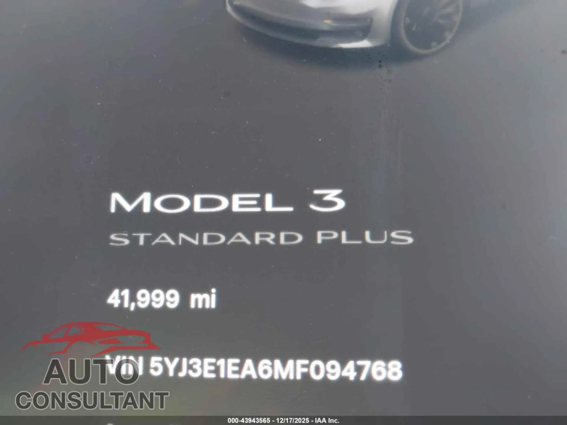 2021 TESLA MODEL 3 Damaged VIN 5YJ3E1EA6MF094768 – exterior detail 2021 TESLA MODEL 3 Damaged VIN 5YJ3E1EA6MF094768 – exterior detail