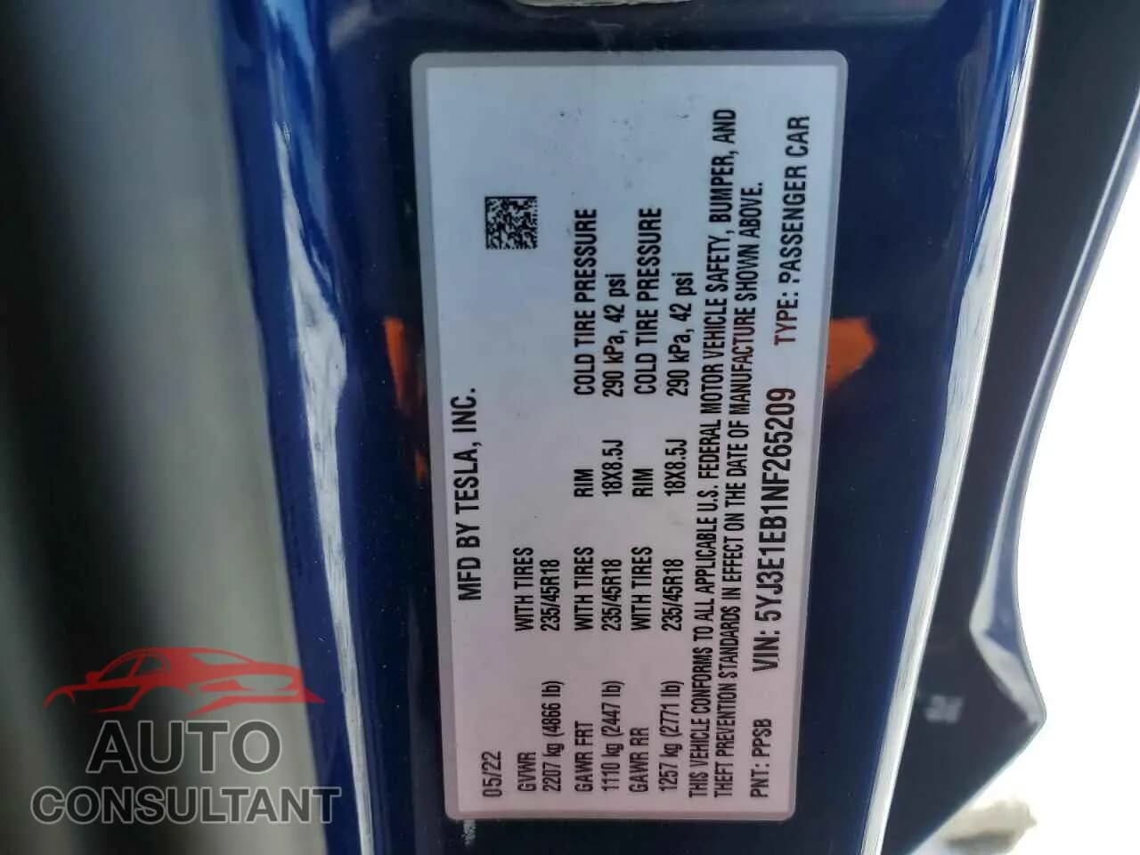 2022 TESLA MODEL 3 Used VIN 5YJ3E1EB1NF265209 – photo 13 2022 TESLA MODEL 3 Used VIN 5YJ3E1EB1NF265209 – photo 13