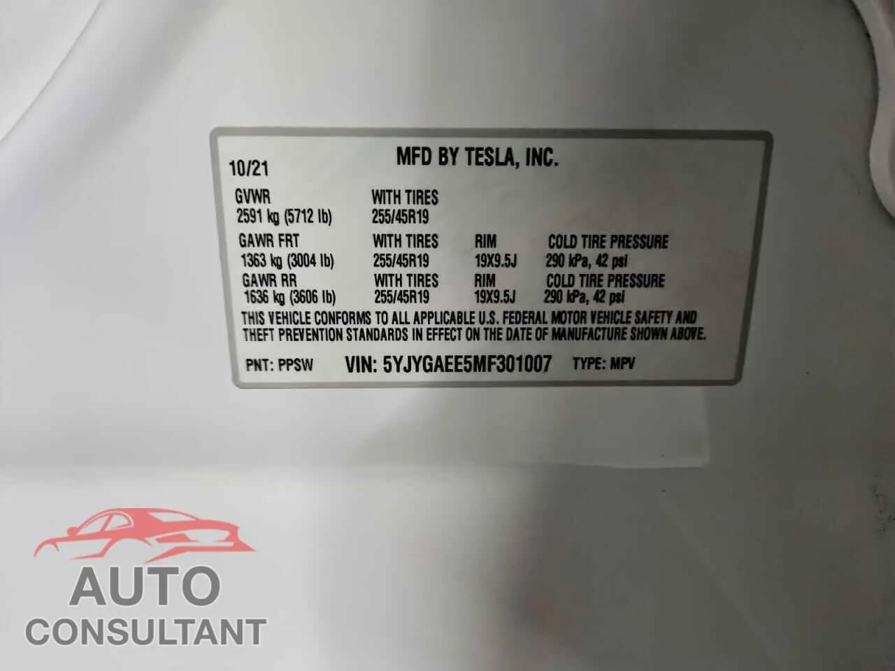 2021 TESLA MODEL Y Damaged VIN 5YJYGAEE5MF301007 – photo 14 2021 TESLA MODEL Y Damaged VIN 5YJYGAEE5MF301007 – photo 14