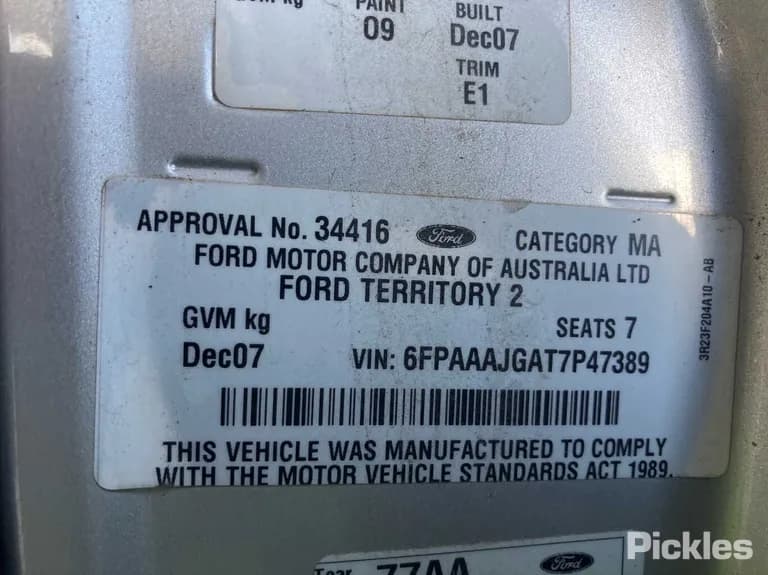 2007 Ford Territory Used VIN 6FPAAAJGAT7P47389 – engine bay 2007 Ford Territory Used VIN 6FPAAAJGAT7P47389 – engine bay