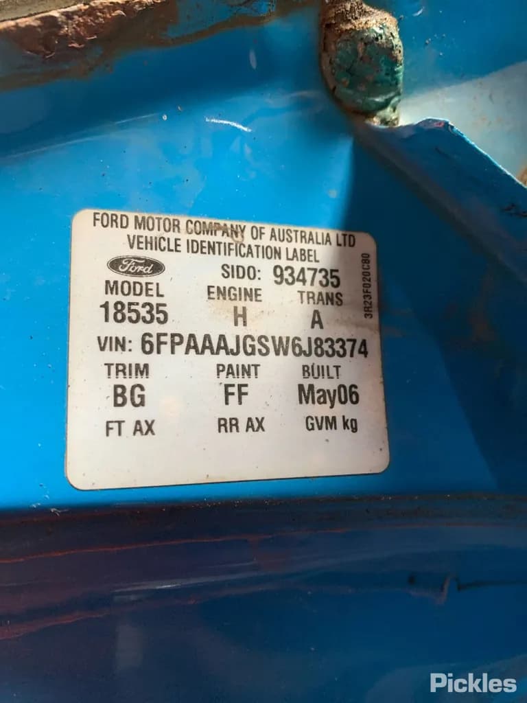 2006 Ford Falcon Used VIN 6FPAAAJGSW6J83374 – odometer reading 2006 Ford Falcon Used VIN 6FPAAAJGSW6J83374 – odometer reading