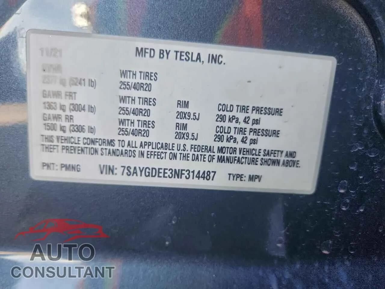 2022 TESLA MODEL Y Damaged VIN 7SAYGDEE3NF314487 – photo 12 2022 TESLA MODEL Y Damaged VIN 7SAYGDEE3NF314487 – photo 12
