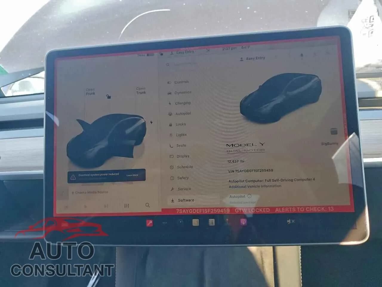 2025 TESLA MODEL Y Damaged VIN 7SAYGDEF1SF259459 – trunk area 2025 TESLA MODEL Y Damaged VIN 7SAYGDEF1SF259459 – trunk area