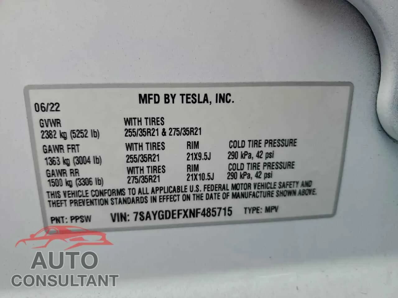 2022 TESLA MODEL Y Damaged VIN 7SAYGDEFXNF485715 – photo 13 2022 TESLA MODEL Y Damaged VIN 7SAYGDEFXNF485715 – photo 13