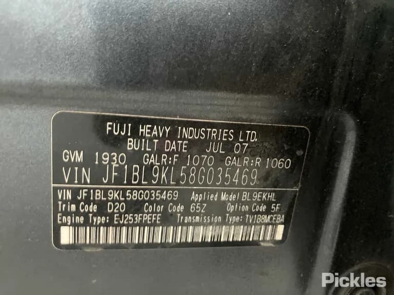 2007 Subaru Liberty Used VIN JF1BL9KL58G035469 – front exterior 2007 Subaru Liberty Used VIN JF1BL9KL58G035469 – front exterior