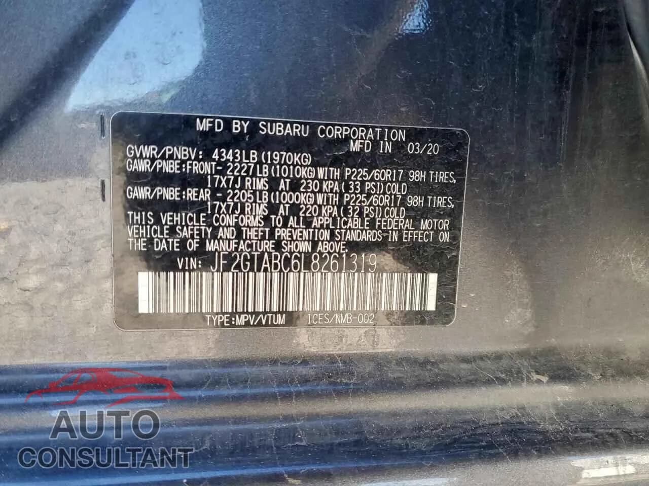 2020 SUBARU CROSSTREK Damaged VIN JF2GTABC6L8261319 – photo 14 2020 SUBARU CROSSTREK Damaged VIN JF2GTABC6L8261319 – photo 14