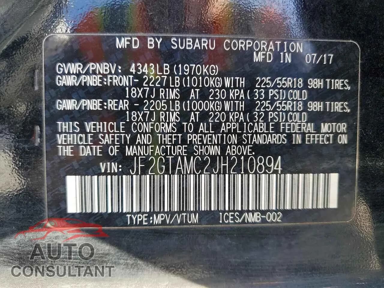 2018 SUBARU CROSSTREK Damaged VIN JF2GTAMC2JH210894 – photo 12 2018 SUBARU CROSSTREK Damaged VIN JF2GTAMC2JH210894 – photo 12