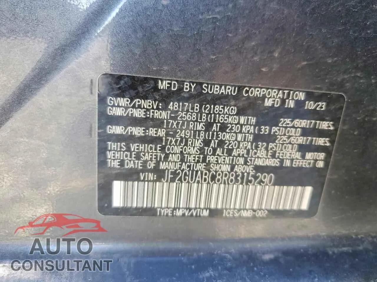 2024 SUBARU CROSSTREK Damaged VIN JF2GUABC8R8315290 – photo 12 2024 SUBARU CROSSTREK Damaged VIN JF2GUABC8R8315290 – photo 12