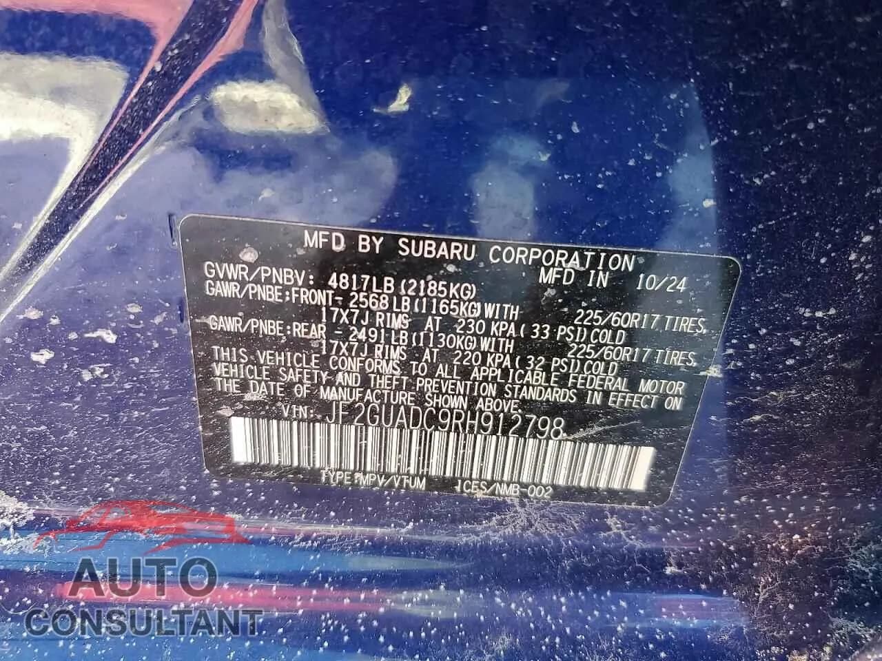 2024 SUBARU CROSSTREK Damaged VIN JF2GUADC9RH912798 – photo 12 2024 SUBARU CROSSTREK Damaged VIN JF2GUADC9RH912798 – photo 12