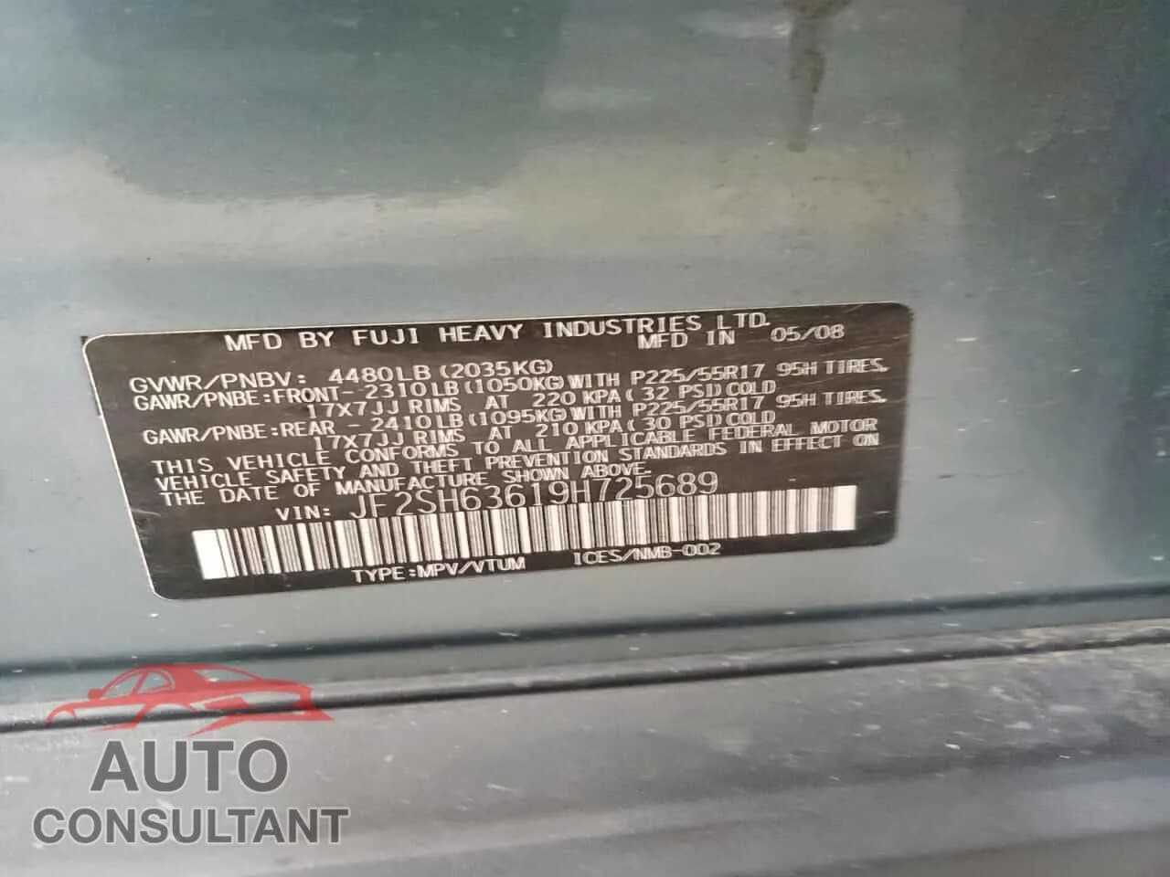 2009 SUBARU FORESTER Damaged VIN JF2SH63619H725689 – photo 13 2009 SUBARU FORESTER Damaged VIN JF2SH63619H725689 – photo 13