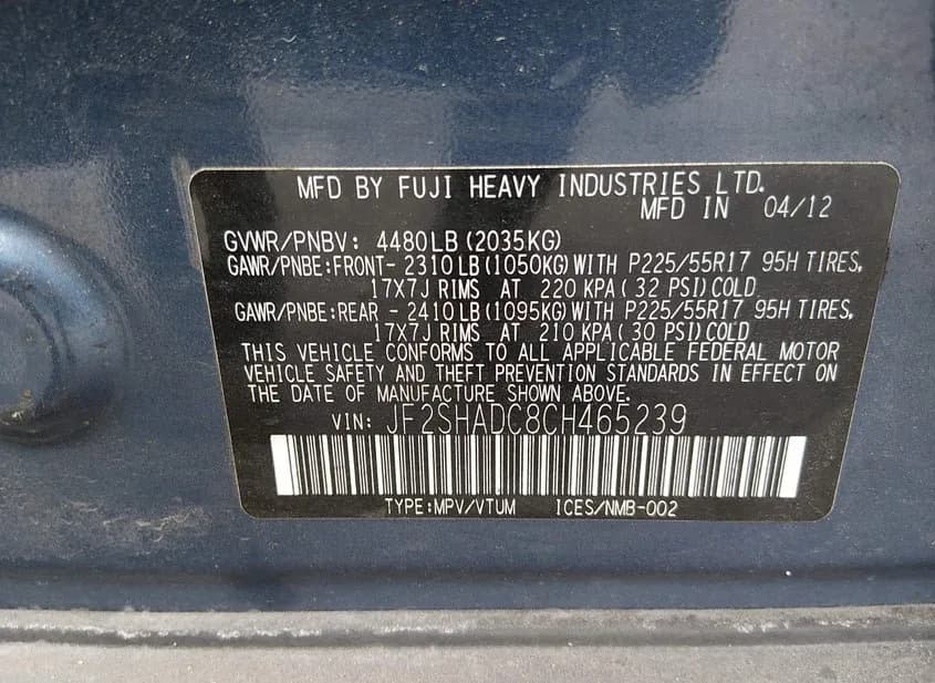 2012 SUBARU Forester Used VIN JF2SHADC8CH465239 – undercarriage 2012 SUBARU Forester Used VIN JF2SHADC8CH465239 – undercarriage