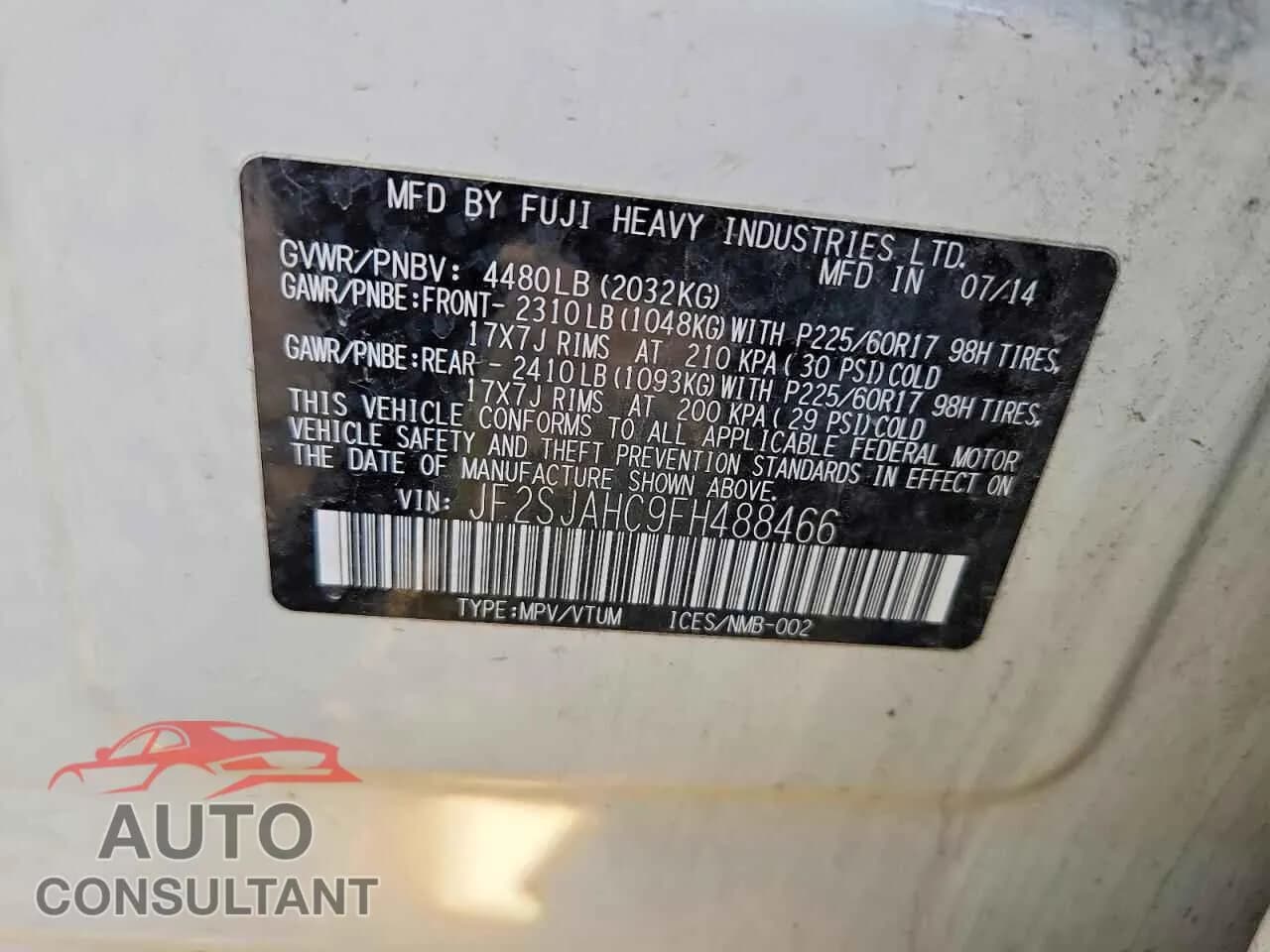 2015 SUBARU FORESTER Damaged VIN JF2SJAHC9FH488466 – photo 14 2015 SUBARU FORESTER Damaged VIN JF2SJAHC9FH488466 – photo 14