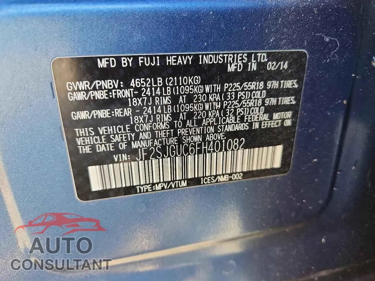 2015 SUBARU FORESTER Damaged VIN JF2SJGUC6FH401082 – photo 12 2015 SUBARU FORESTER Damaged VIN JF2SJGUC6FH401082 – photo 12