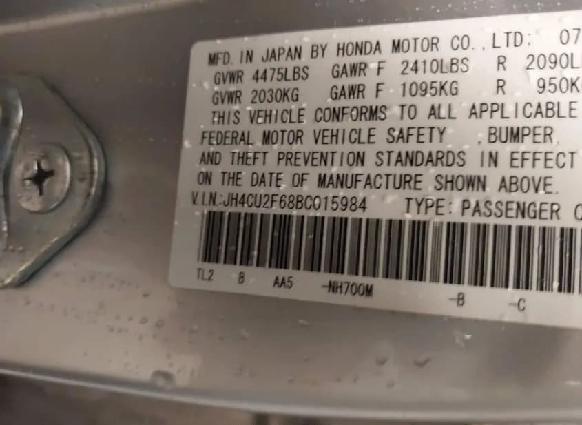 2011 ACURA TSX Used VIN JH4CU2F68BC015984 – exterior detail 2011 ACURA TSX Used VIN JH4CU2F68BC015984 – exterior detail