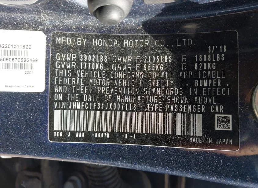2018 HONDA Civic Used VIN JHMFC1F31JX007118 – photo 15 2018 HONDA Civic Used VIN JHMFC1F31JX007118 – photo 15