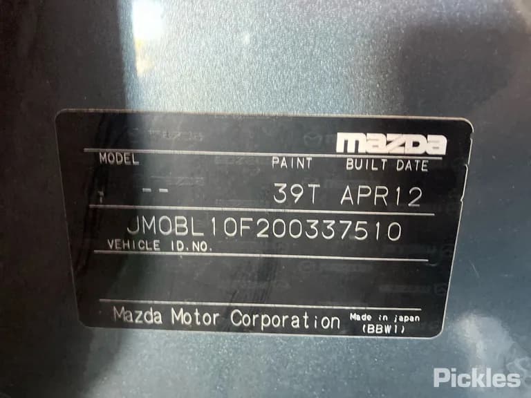 2012 Mazda 3 Used VIN JM0BL10F200337510 – trunk area 2012 Mazda 3 Used VIN JM0BL10F200337510 – trunk area