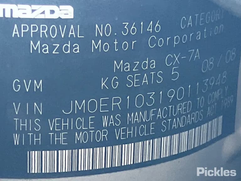 2008 Mazda CX-7 Used VIN JM0ER103190113948 – trunk area 2008 Mazda CX-7 Used VIN JM0ER103190113948 – trunk area