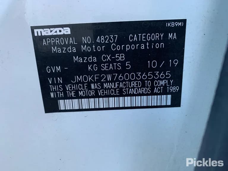 2019 Mazda CX-5 - VIN JM0KF2W7600365365 2019 Mazda CX-5 VIN JM0KF2W7600365365