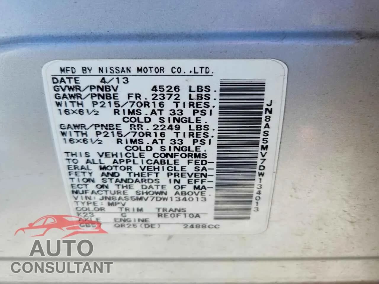 2013 NISSAN ROGUE Damaged VIN JN8AS5MV7DW134013 – photo 14 2013 NISSAN ROGUE Damaged VIN JN8AS5MV7DW134013 – photo 14