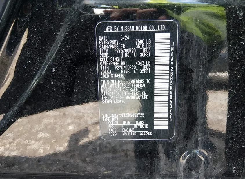 2024 NISSAN Armada Used VIN JN8AY2BB5R9853725 – trunk area 2024 NISSAN Armada Used VIN JN8AY2BB5R9853725 – trunk area