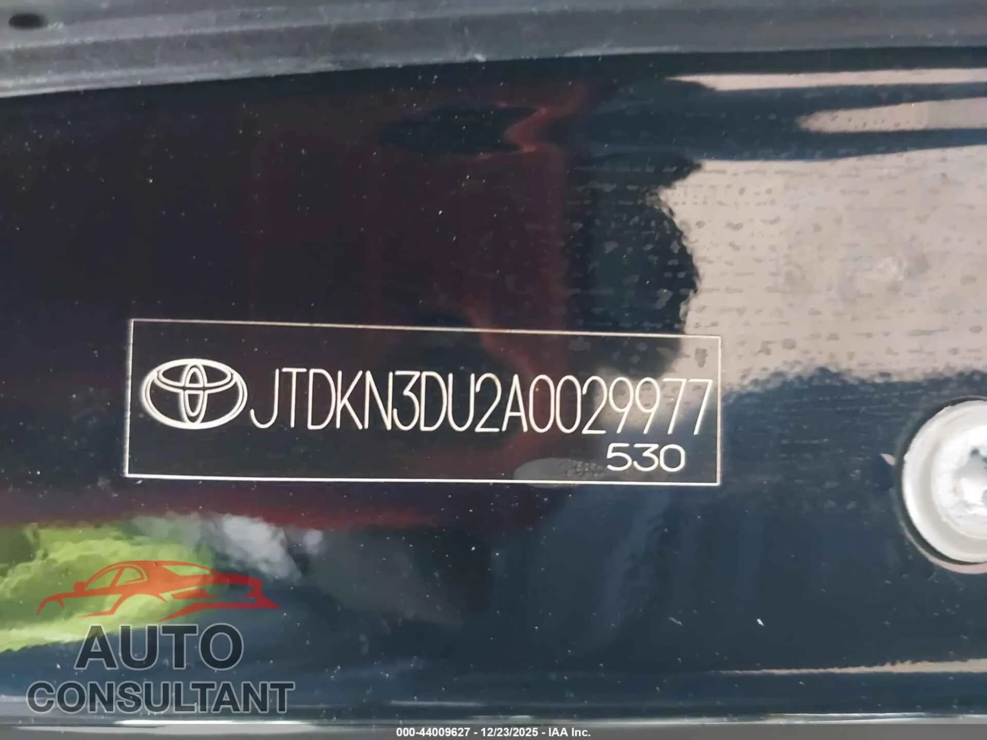 2010 TOYOTA PRIUS Damaged VIN JTDKN3DU2A0029977 – trunk area 2010 TOYOTA PRIUS Damaged VIN JTDKN3DU2A0029977 – trunk area