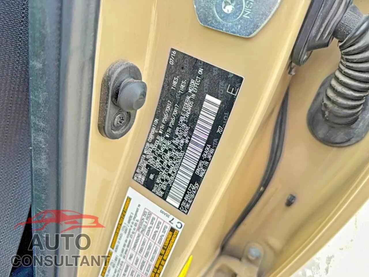 2016 TOYOTA 4RUNNER Used VIN JTEBU5JR2G5363383 – odometer reading 2016 TOYOTA 4RUNNER Used VIN JTEBU5JR2G5363383 – odometer reading