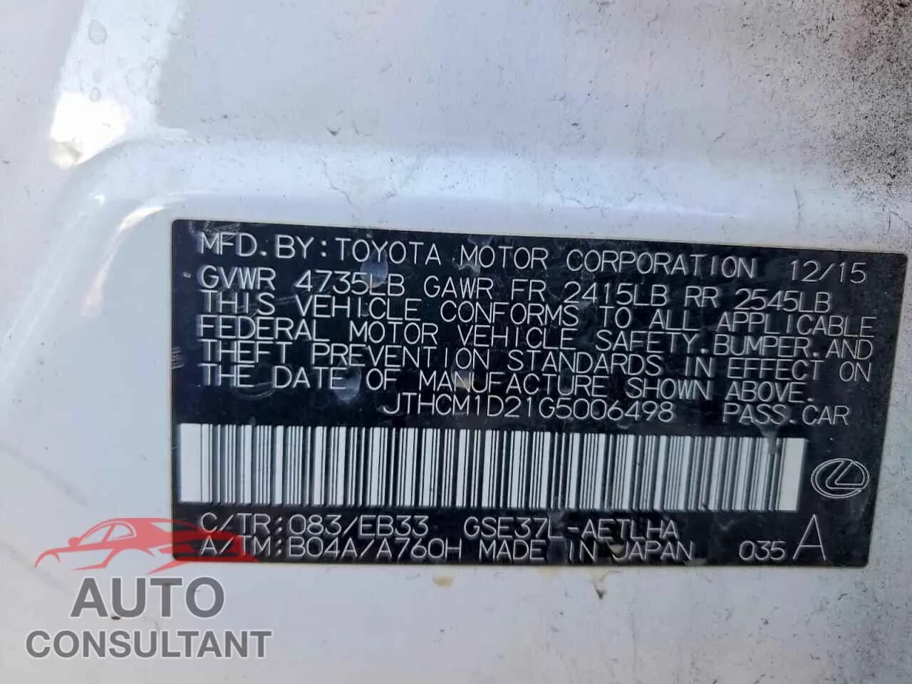 2016 LEXUS IS Damaged VIN JTHCM1D21G5006498 – photo 13 2016 LEXUS IS Damaged VIN JTHCM1D21G5006498 – photo 13