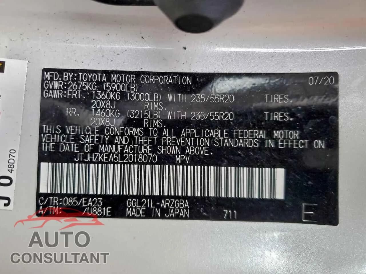 2020 LEXUS RX350 Damaged VIN JTJHZKEA5L2018070 – photo 14 2020 LEXUS RX350 Damaged VIN JTJHZKEA5L2018070 – photo 14