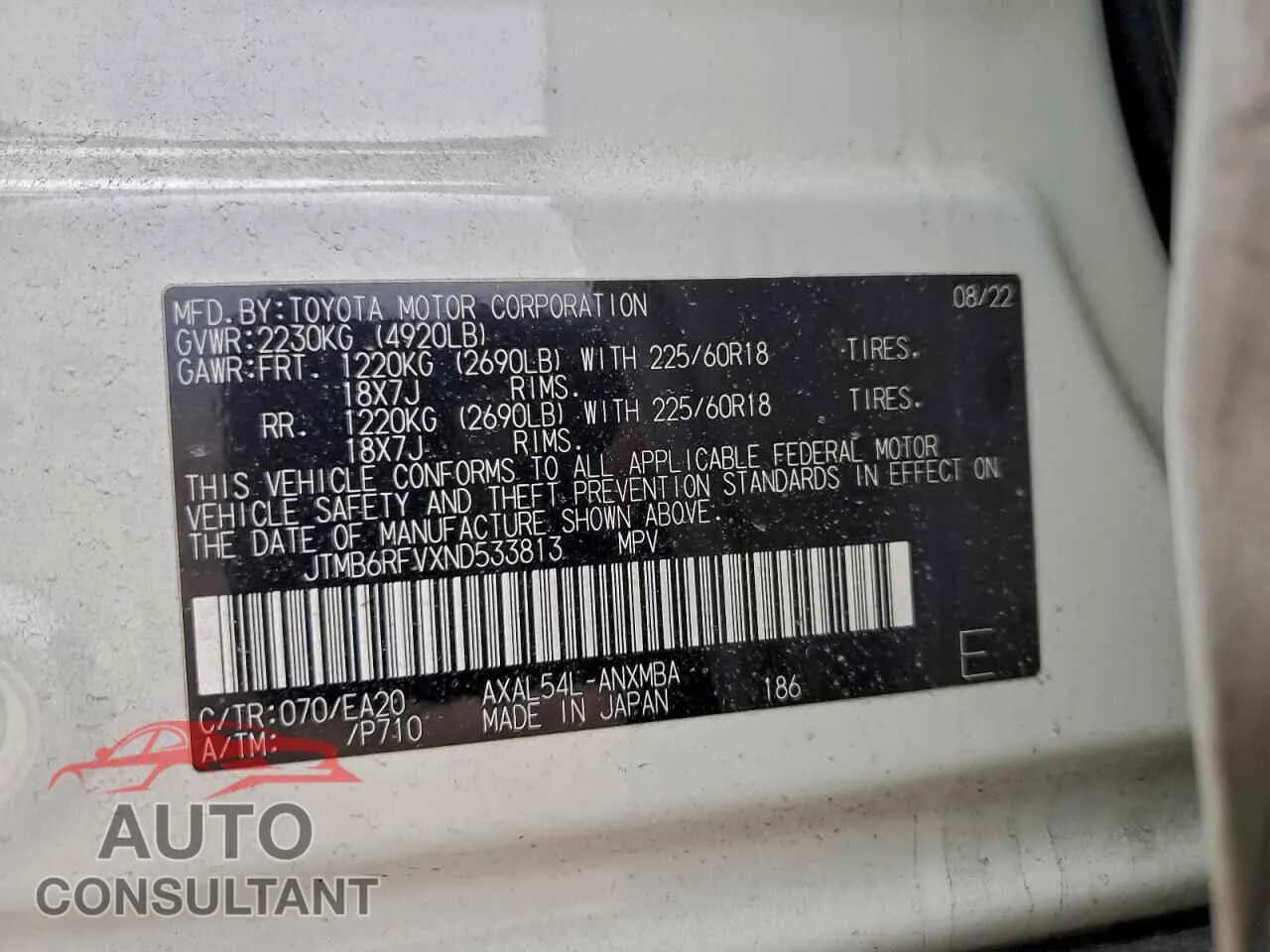 2022 TOYOTA RAV4 Damaged VIN JTMB6RFVXND533813 – photo 12 2022 TOYOTA RAV4 Damaged VIN JTMB6RFVXND533813 – photo 12