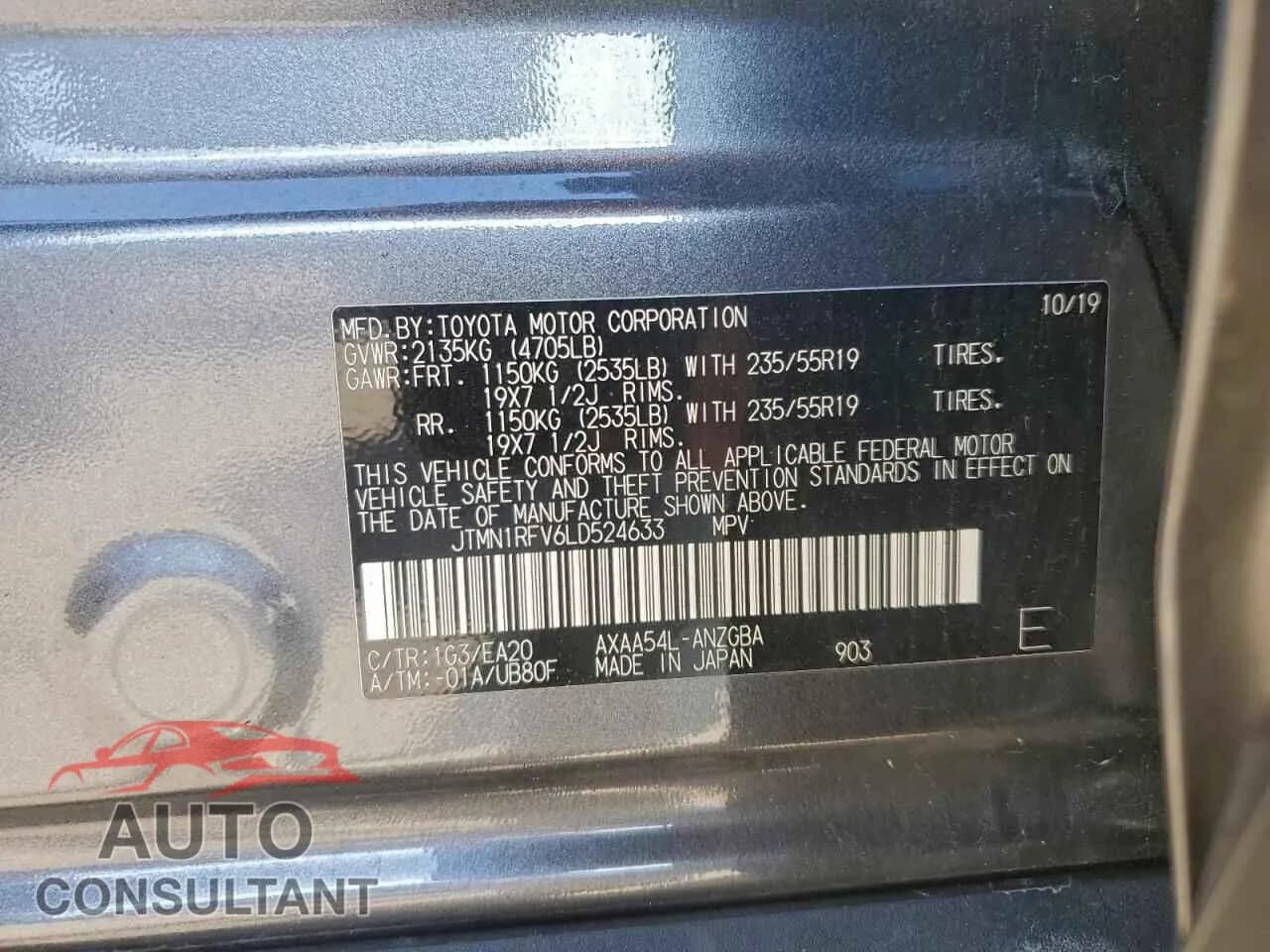 2020 TOYOTA RAV4 Damaged VIN JTMN1RFV6LD524633 – photo 13 2020 TOYOTA RAV4 Damaged VIN JTMN1RFV6LD524633 – photo 13