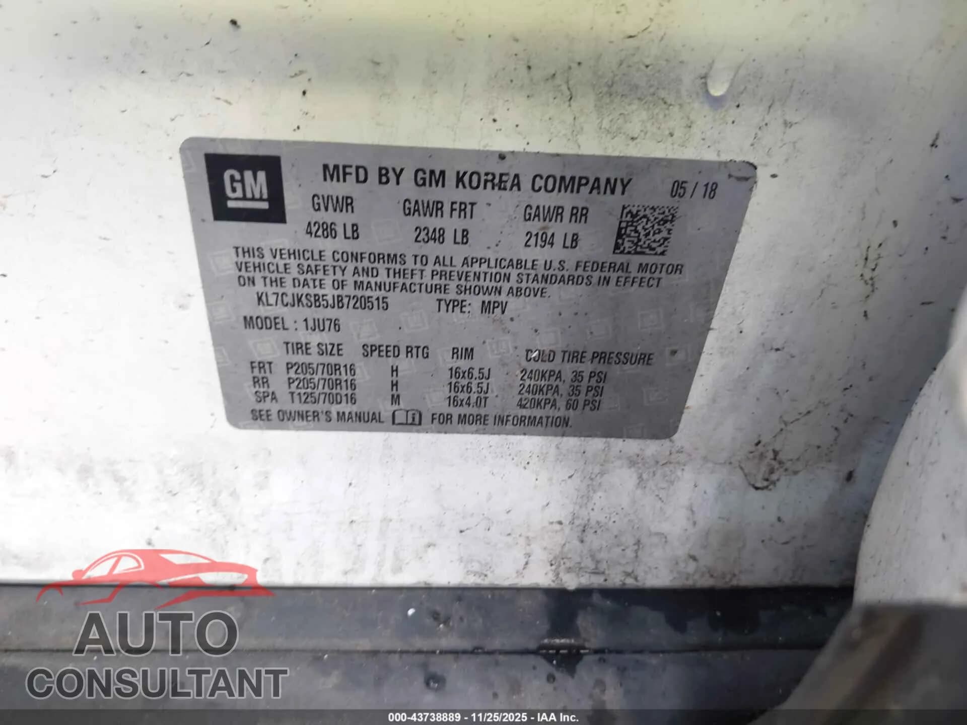 2018 CHEVROLET TRAX Damaged VIN KL7CJKSB5JB720515 – trunk area 2018 CHEVROLET TRAX Damaged VIN KL7CJKSB5JB720515 – trunk area