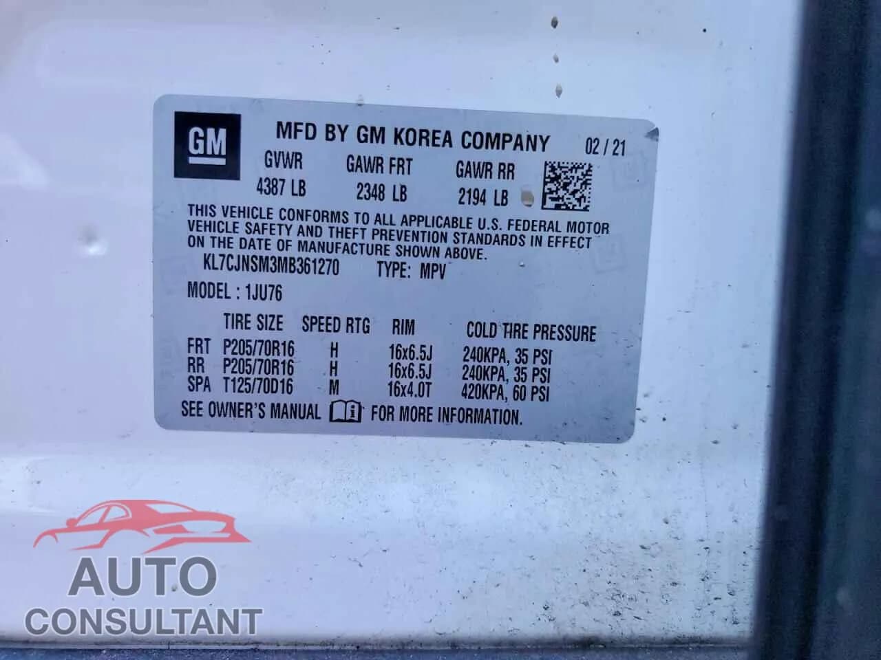 2021 CHEVROLET TRAX Damaged VIN KL7CJNSM3MB361270 – photo 13 2021 CHEVROLET TRAX Damaged VIN KL7CJNSM3MB361270 – photo 13