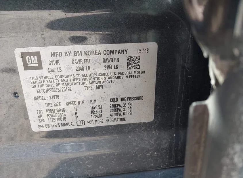 2018 CHEVROLET Trax Used VIN KL7CJPSB8JB726192 – trunk area 2018 CHEVROLET Trax Used VIN KL7CJPSB8JB726192 – trunk area