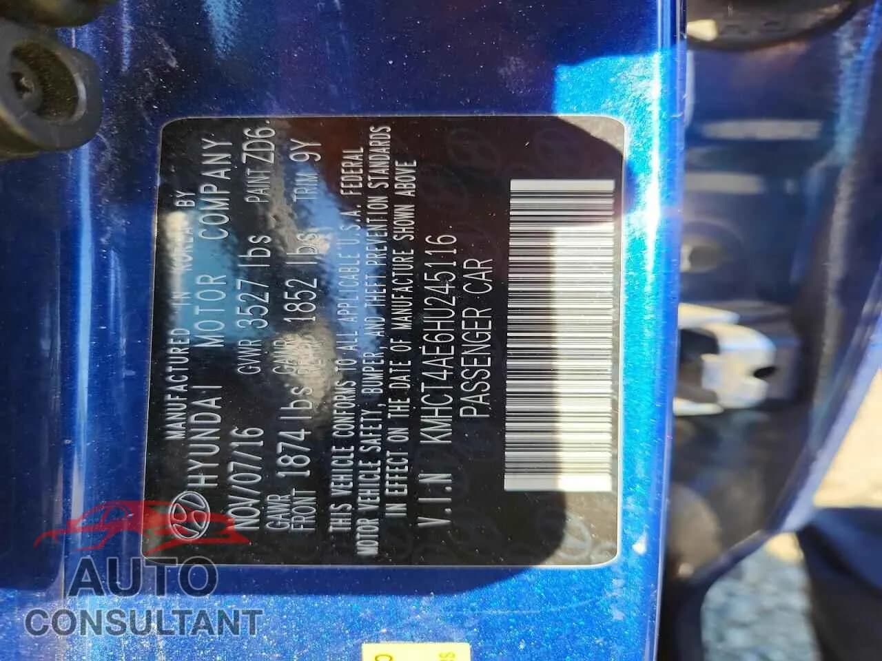 2017 HYUNDAI ACCENT Damaged VIN KMHCT4AE6HU245116 – photo 12 2017 HYUNDAI ACCENT Damaged VIN KMHCT4AE6HU245116 – photo 12