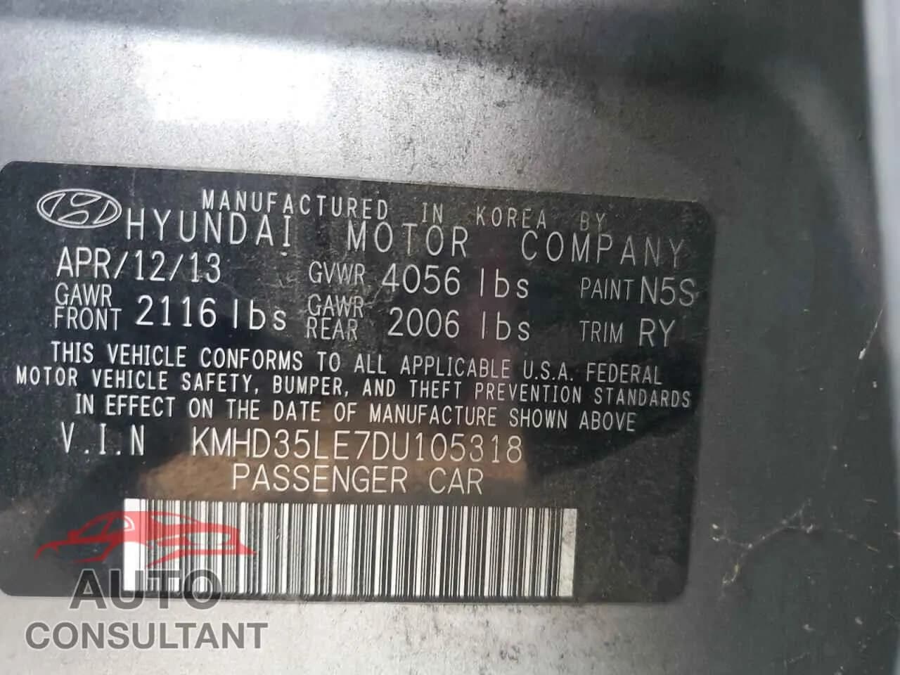 2013 HYUNDAI ELANTRA Damaged VIN KMHD35LE7DU105318 – photo 12 2013 HYUNDAI ELANTRA Damaged VIN KMHD35LE7DU105318 – photo 12