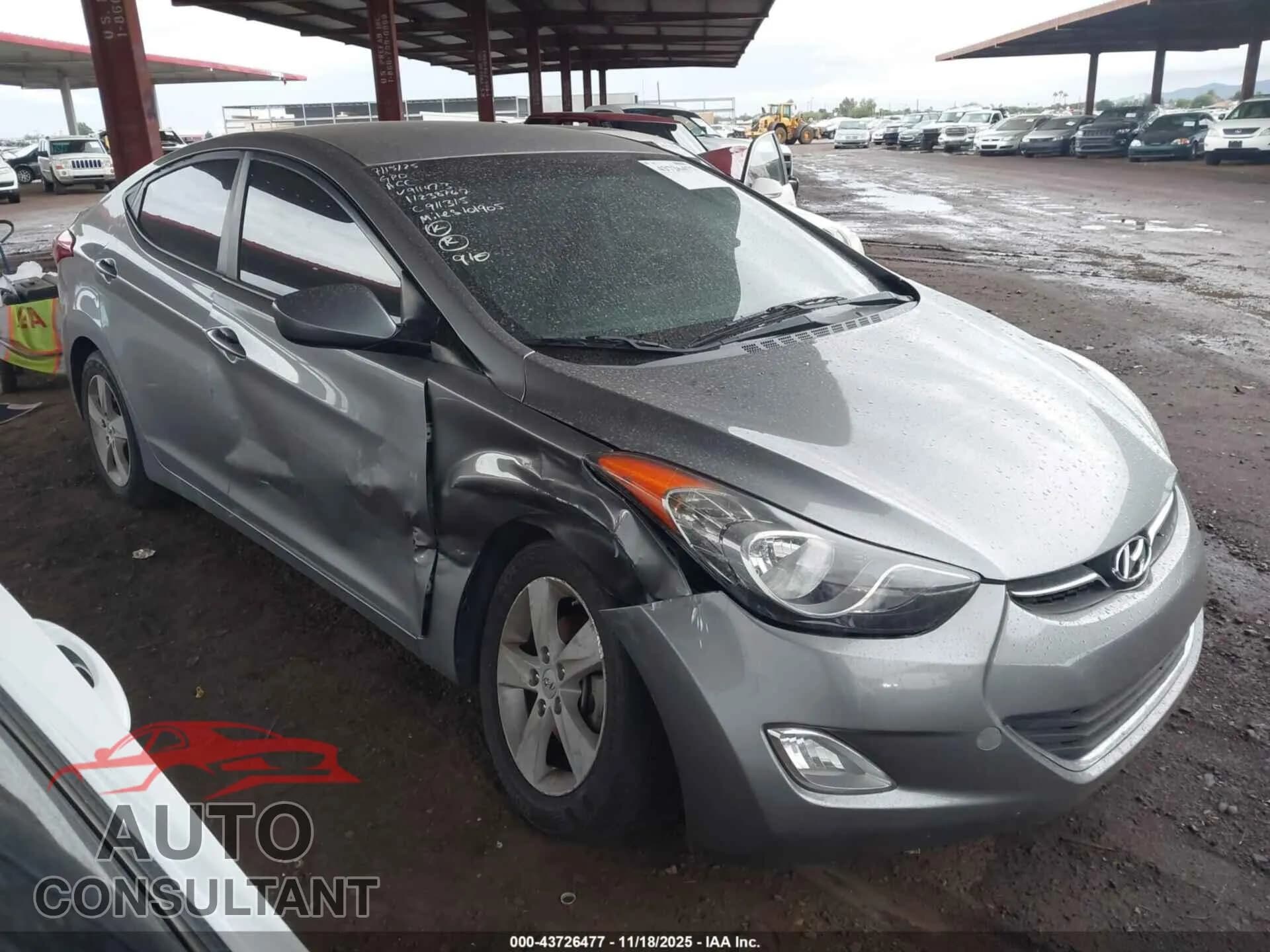 2013 HYUNDAI ELANTRA Damaged VIN KMHDH4AE8DU911473 – front exterior 2013 HYUNDAI ELANTRA Damaged VIN KMHDH4AE8DU911473 – front exterior