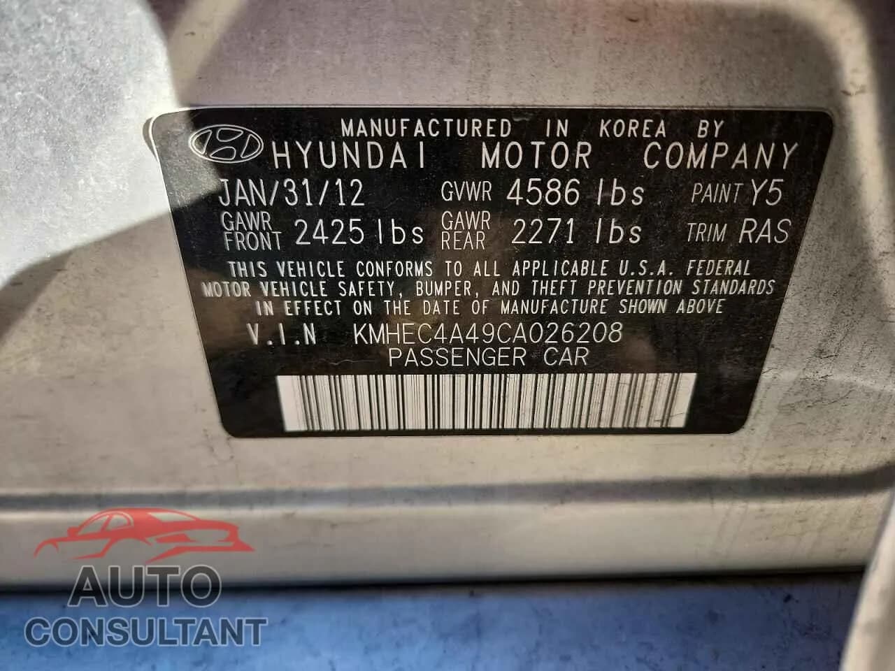 2012 HYUNDAI SONATA Damaged VIN KMHEC4A49CA026208 – photo 12 2012 HYUNDAI SONATA Damaged VIN KMHEC4A49CA026208 – photo 12