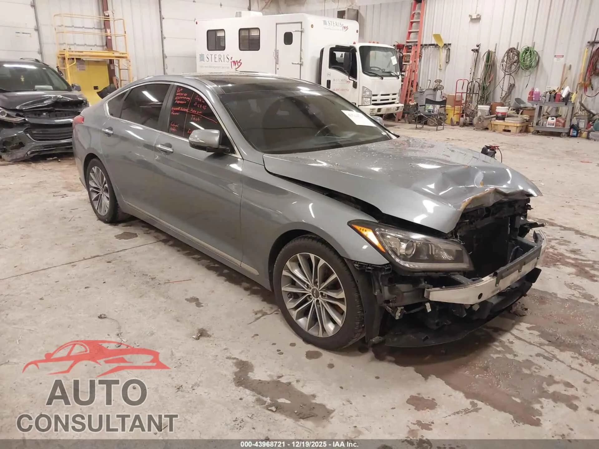 2015 HYUNDAI GENESIS Damaged VIN KMHGN4JE8FU058131 – front exterior 2015 HYUNDAI GENESIS Damaged VIN KMHGN4JE8FU058131 – front exterior