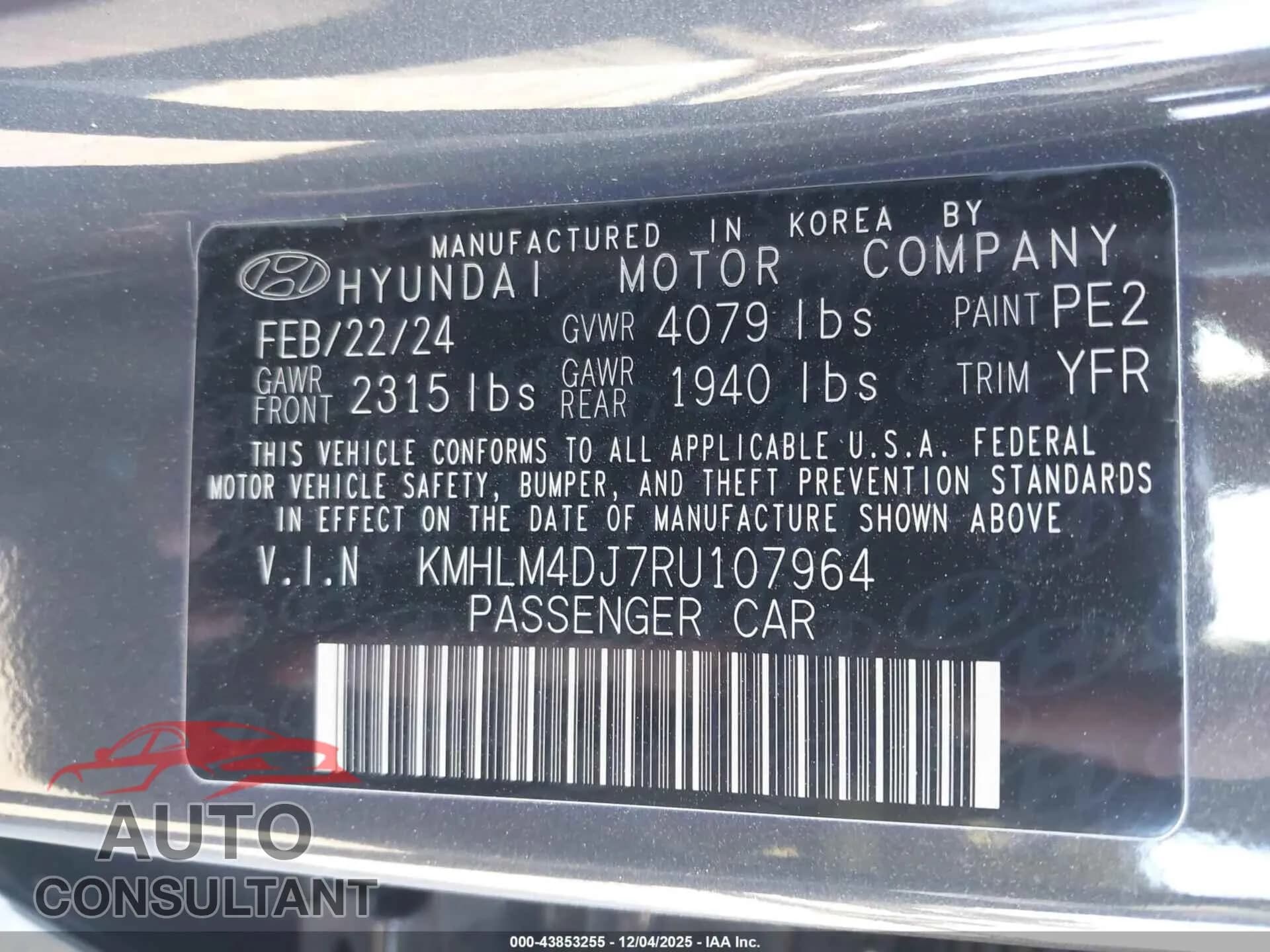 2024 HYUNDAI ELANTRA HYBRID Damaged VIN KMHLM4DJ7RU107964 – trunk area 2024 HYUNDAI ELANTRA HYBRID Damaged VIN KMHLM4DJ7RU107964 – trunk area