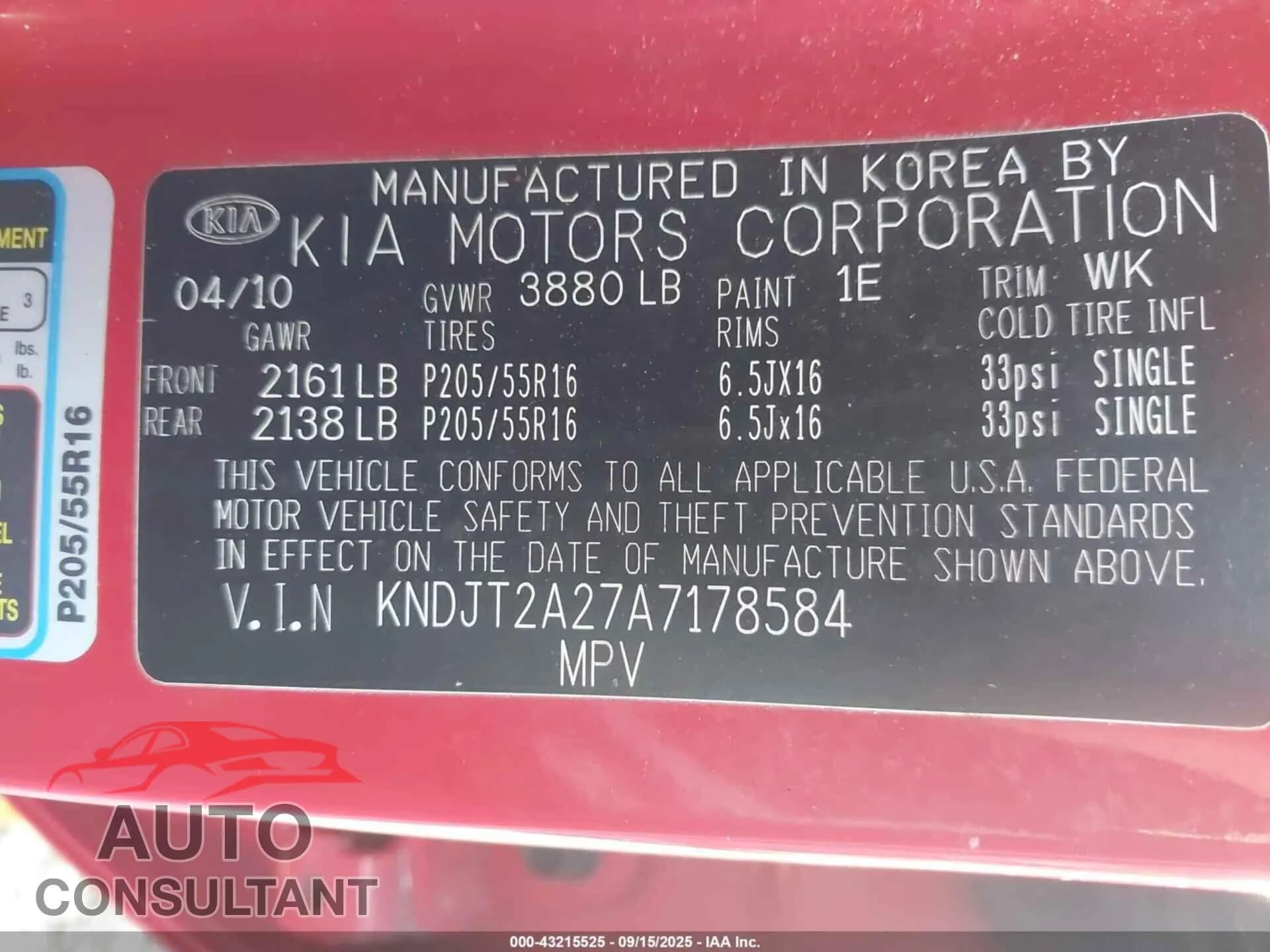 2010 KIA SOUL Damaged VIN KNDJT2A27A7178584 – trunk area 2010 KIA SOUL Damaged VIN KNDJT2A27A7178584 – trunk area