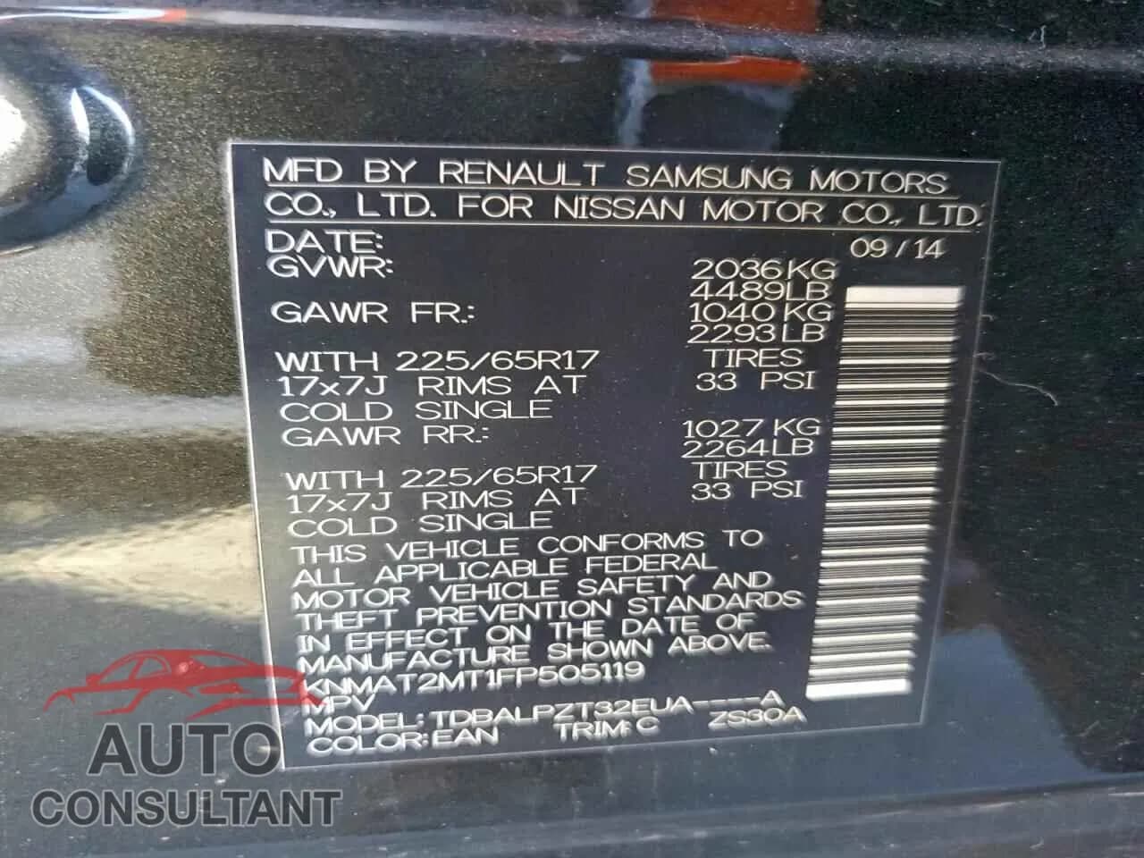 2015 NISSAN ROGUE Damaged VIN KNMAT2MT1FP505119 – photo 13 2015 NISSAN ROGUE Damaged VIN KNMAT2MT1FP505119 – photo 13