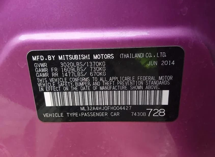 2015 MITSUBISHI Mirage Used VIN ML32A4HJ0FH004427 – odometer reading 2015 MITSUBISHI Mirage Used VIN ML32A4HJ0FH004427 – odometer reading