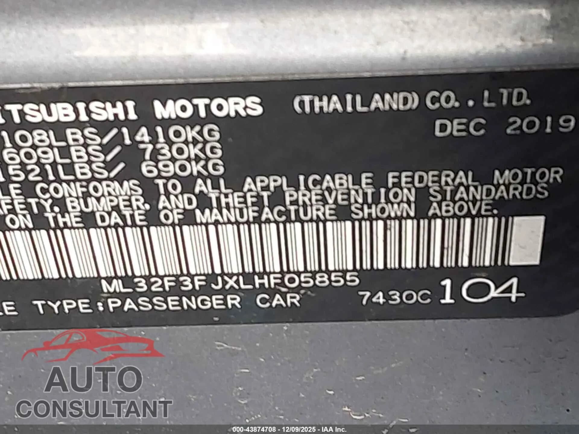 2020 MITSUBISHI MIRAGE G4 Damaged VIN ML32F3FJXLHF05855 – trunk area 2020 MITSUBISHI MIRAGE G4 Damaged VIN ML32F3FJXLHF05855 – trunk area