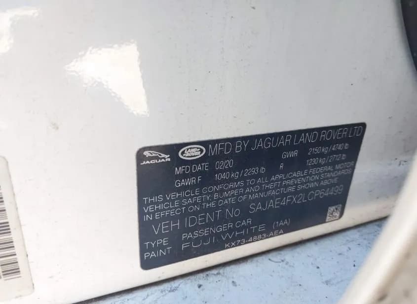 2020 JAGUAR XE Used VIN SAJAE4FX2LCP64499 – odometer reading 2020 JAGUAR XE Used VIN SAJAE4FX2LCP64499 – odometer reading