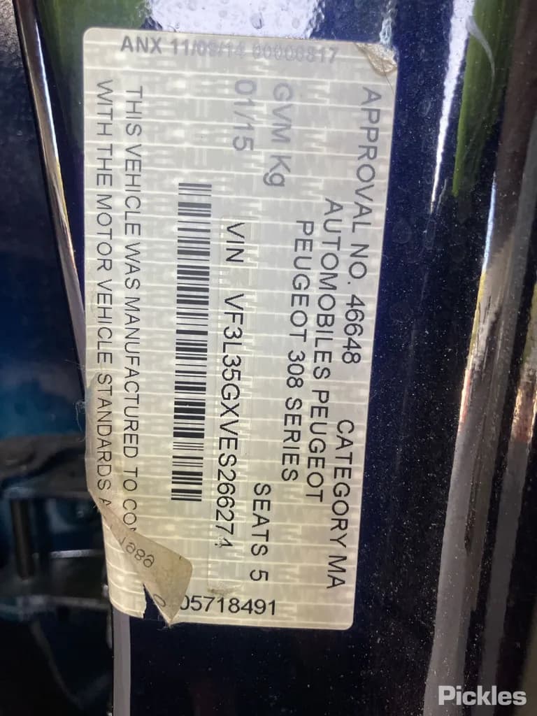 2015 Peugeot 308 Used VIN VF3L35GXVES266274 – dashboard 2015 Peugeot 308 Used VIN VF3L35GXVES266274 – dashboard